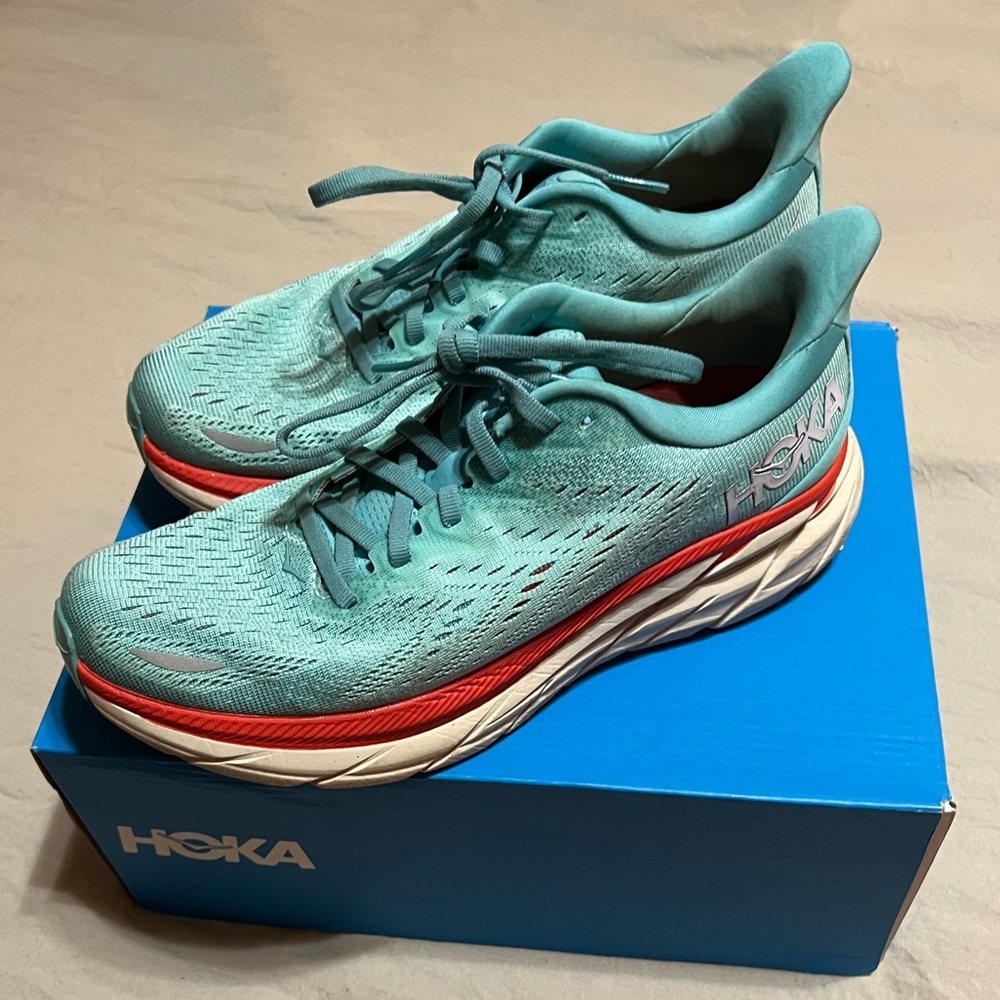 Hoka One One Women's Aqua and Coral Athletic Shoes